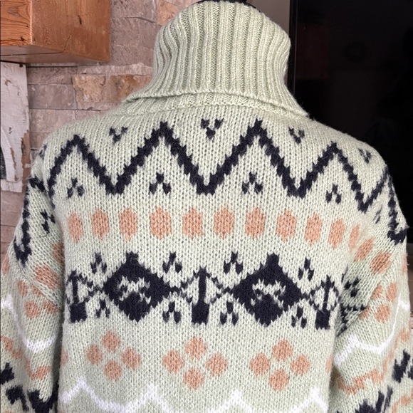 Anthropologie fair isle tunic pullover sweater in mint green Christmas trees - Picture 12 of 16